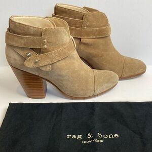 Rag & Bone Harrow Leather Ankle Boots Stone Suede Tan Booties 38.5 EU 8.5 US